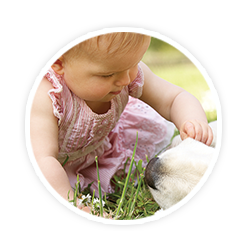 baby girl playing in grass